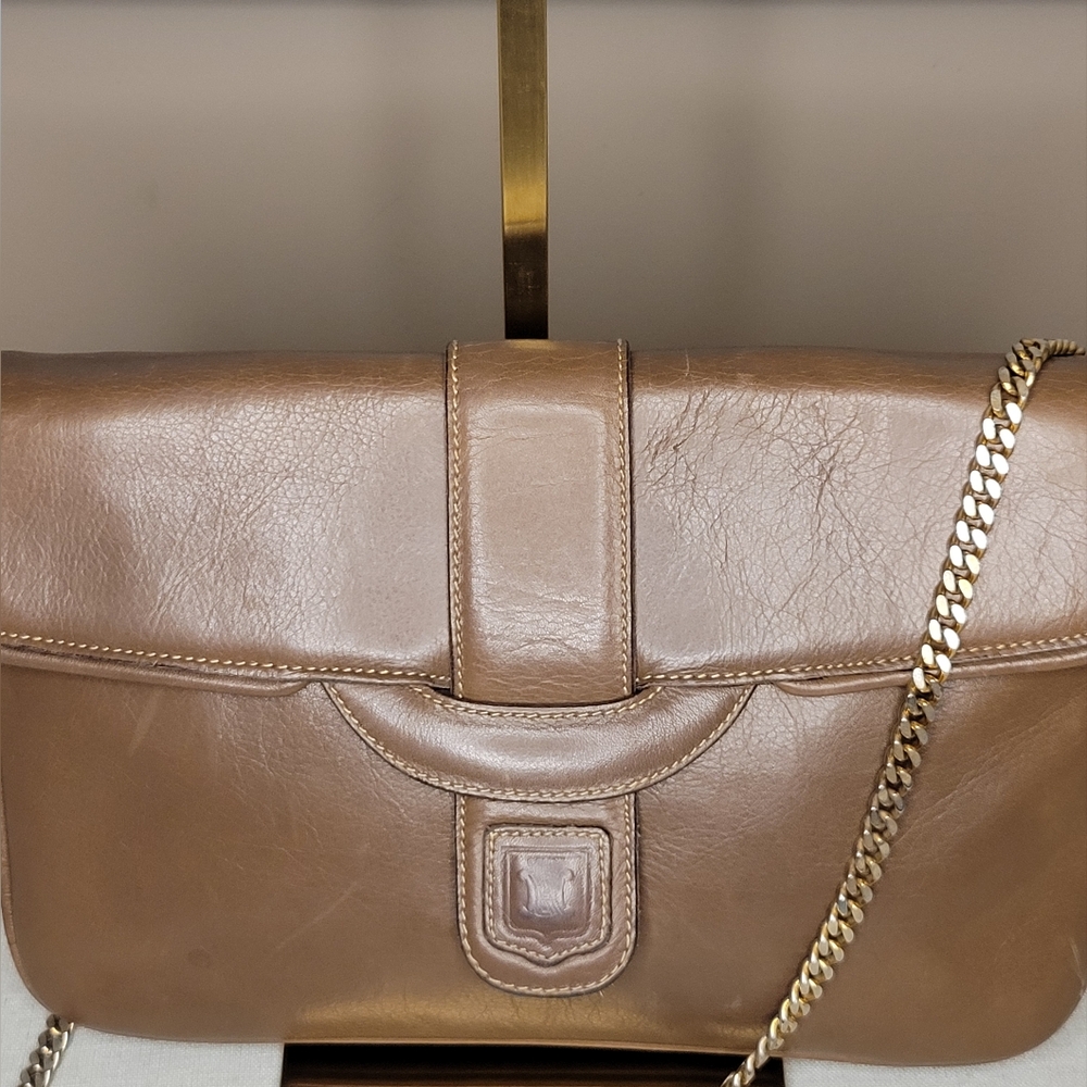 Authentic Celine Triomphe Tan Leather Women's Chain Bag